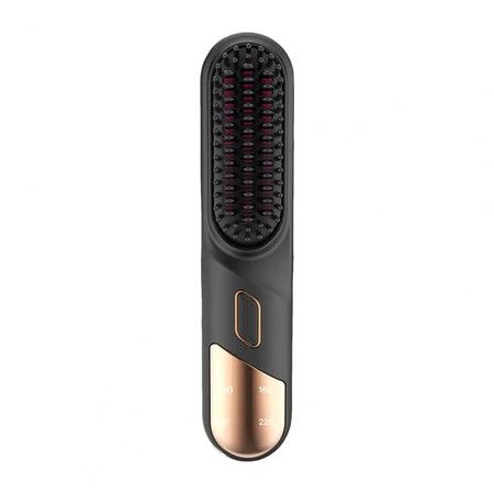 Portable Cordless Hair Straightener Brush USB Rechargeable Negative Ion Comb Color Black