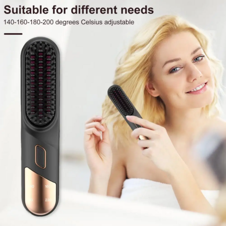 Portable Cordless Hair Straightener Brush USB Rechargeable Negative Ion Comb Color Purple