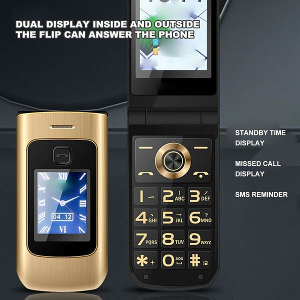 4G Senior Flip Phone Unlocked, Dual SIM Card Big Phone Clear Sound Seniors Cell Phone for Elderly Gifts, E Book, Dual Screen, SOS (Gold)