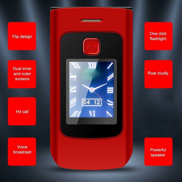 4G Unlocked Flip Phone Dual Screen SOS Function Loud Sound E Book Feature Senior Gift  Elderly E Book Red