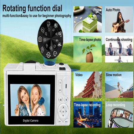 Digital Camera for Photography, 4K Vlogging Camera 180 Degree Flip Screen 18X Digital Zoom Compact Retro Camera with 64GB TF Card