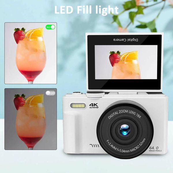 Digital Camera for Photography, 4K Vlogging Camera 180 Degree Flip Screen 18X Digital Zoom Compact Retro Camera with 64GB TF Card