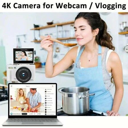 Digital Camera for Photography, 4K Vlogging Camera 180 Degree Flip Screen 18X Digital Zoom Compact Retro Camera with 64GB TF Card