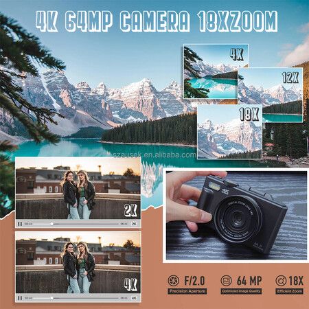 Digital Camera for Photography, 4K Vlogging Camera 180 Degree Flip Screen 18X Digital Zoom Compact Retro Camera with 64GB TF Card