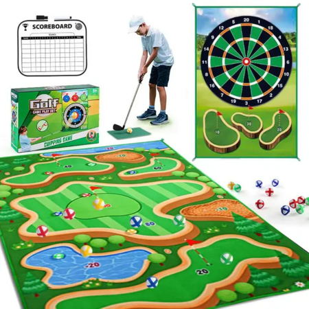 2-in-1 Golf Chipping Game Training Mat Interactive Putting Dart Game Indoor Outdoor Games For Kids Home Backyard Office