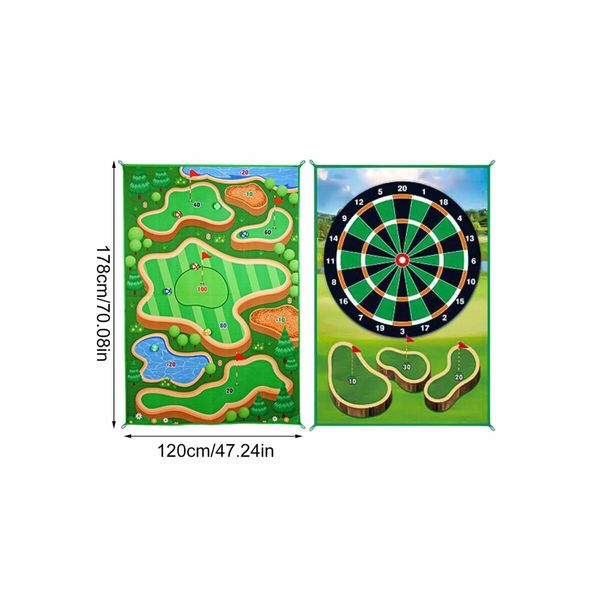 2-in-1 Golf Chipping Game Training Mat Interactive Putting Dart Game Indoor Outdoor Games For Kids Home Backyard Office