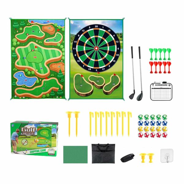 2-in-1 Golf Chipping Game Training Mat Interactive Putting Dart Game Indoor Outdoor Games For Kids Home Backyard Office