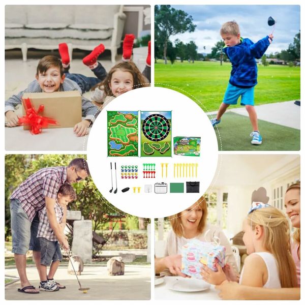 2-in-1 Golf Chipping Game Training Mat Interactive Putting Dart Game Indoor Outdoor Games For Kids Home Backyard Office