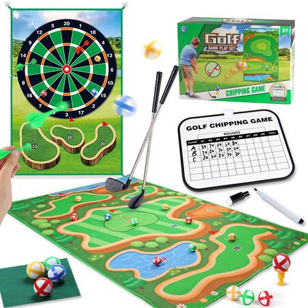 2-in-1 Golf Chipping Game Training Mat Interactive Putting Dart Game Indoor Outdoor Games For Kids Home Backyard Office