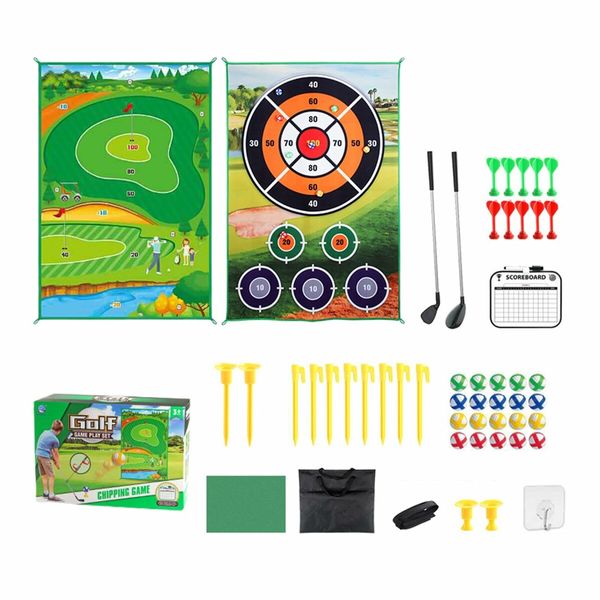 2-in-1 Golf Chipping Game Training Mat Interactive Putting Dart Game Indoor Outdoor Games For Kids Home Backyard Office