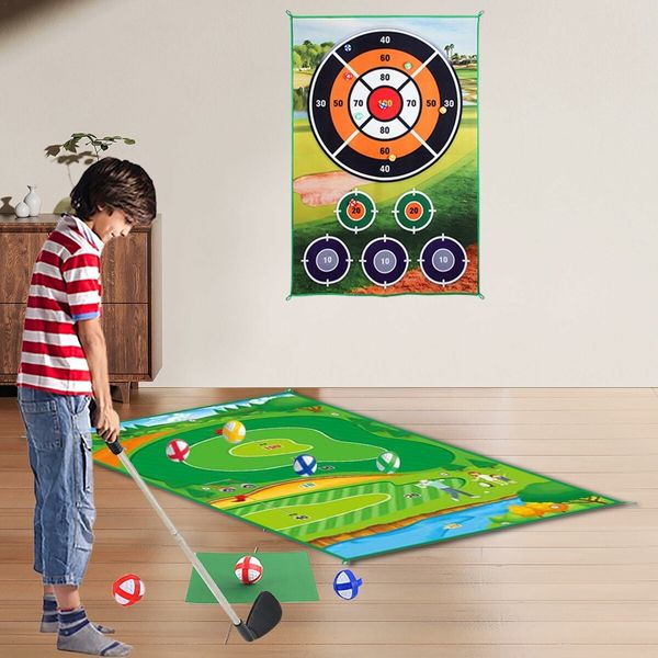 2-in-1 Golf Chipping Game Training Mat Interactive Putting Dart Game Indoor Outdoor Games For Kids Home Backyard Office