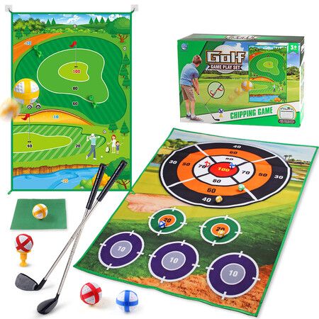 2-in-1 Golf Chipping Game Training Mat Interactive Putting Dart Game Indoor Outdoor Games For Kids Home Backyard Office