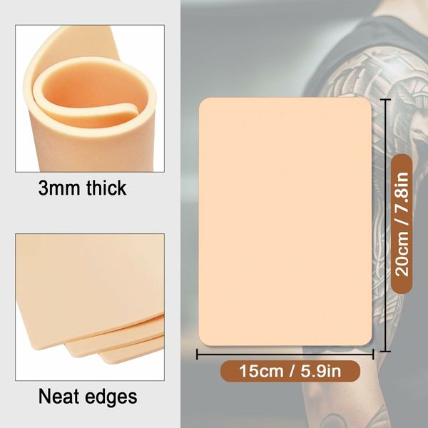 3mm Tattoo Practice Skins Kit,Includes 3PCS 3mm Soft Silicone Double Sides 7.4x5.6In Tattoo Fake Skin and 10PCS Tattoo Transfer Paper