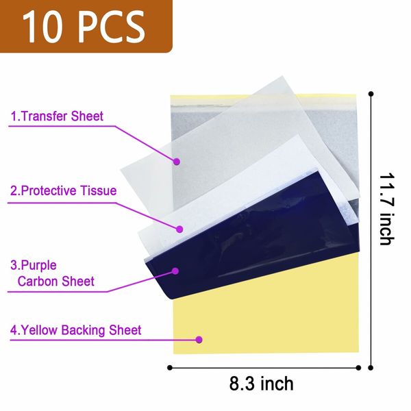 3mm Tattoo Practice Skins Kit,Includes 3PCS 3mm Soft Silicone Double Sides 7.4x5.6In Tattoo Fake Skin and 10PCS Tattoo Transfer Paper