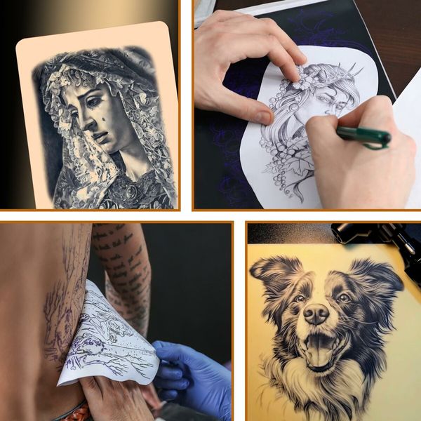 3mm Tattoo Practice Skins Kit,Includes 3PCS 3mm Soft Silicone Double Sides 7.4x5.6In Tattoo Fake Skin and 10PCS Tattoo Transfer Paper