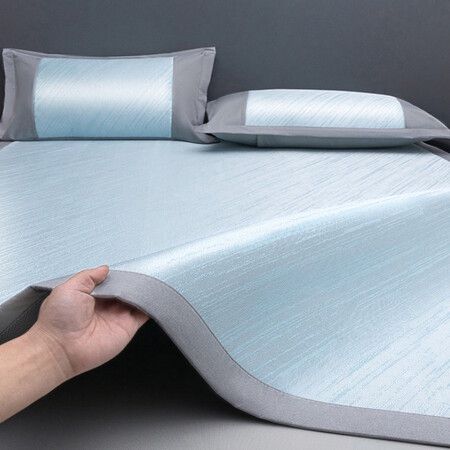 200*220cm 3p Set Luxurious Viscose Fiber Bedding Mat Pillow Case Summer Cool Feeling Silky Bedding Mat Pillow CaseBreathable Antibacterial Foldable Washable Soft