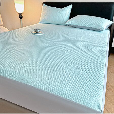 180*200cm 3p Set  Wrap Around  Bedding Mat  Summer Cool Feeling Silky Pillow Case Bean-shaped massage Breathable Antibacterial Foldable Washable