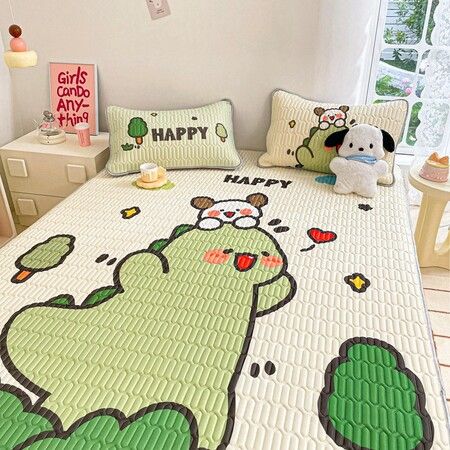 120*200cm 2p Set Latex Bedding Mat  Summer Cool Silky Pillow Case  Breathable Antibacterial Foldable Washable Kids Gift