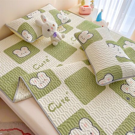 150*200cm 3p Set Latex Bedding Mat  Summer Cool Silky Pillow Case  Breathable Antibacterial Foldable Washable Kids Gift