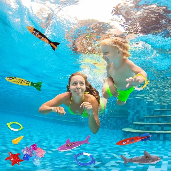 20 Pack Summer Pool Diving Swimming Toys for Kids, Fun Swim Games Sinking Set, Include Torpedo Gems Shark Rings Sea Animals for Boys Girls