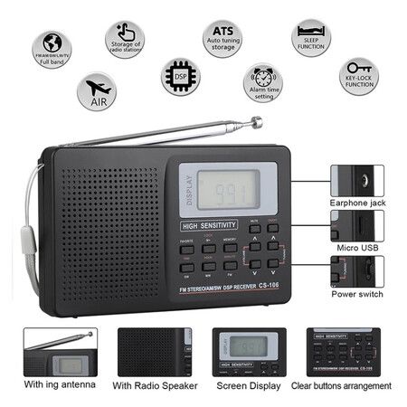 Portable Bluetooth Radio, FM AM Shortwave Radios with Sleep Timer, Rechargeable Digital Recorder, Stereo MP3 Player with Display