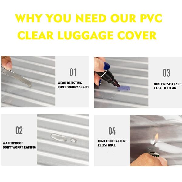 Clear PVC Luggage Cover Protectors,Transparent Waterproof Suitcase Sleeve for 20In+24In+28In Wheeled Suitcases (3PCS)