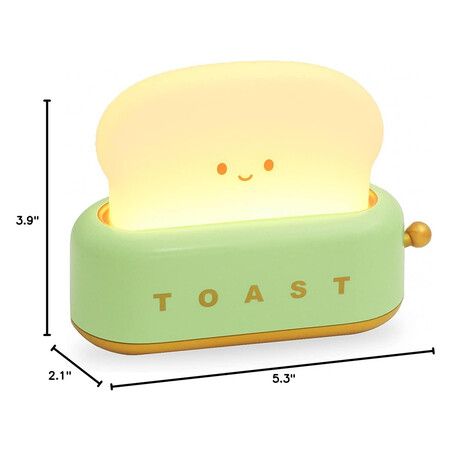 Cute Toast Lamp, Smile Face Night Light, LED Dimmable Bread Light, Rechargeable Desk Decor Lamp with Timer, Sleep Lamp for Bedroom Bedside Decorations, Aesthetic Gifts for Teen Girls, Green