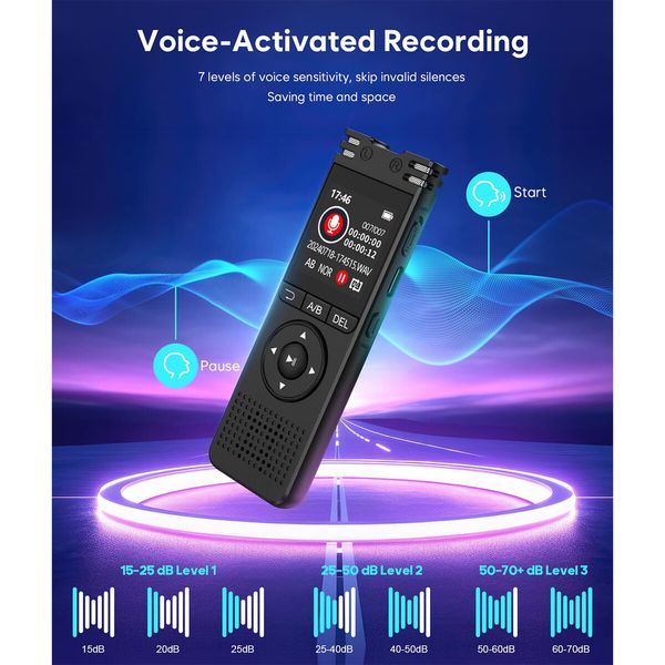 64GB Digital Voice Recorder with Playback,Voice Activated Recorder 7000 Hours,One Click Large Screen Sound Audio Recorder Recording Tape for Interviews/Meeting/Classes