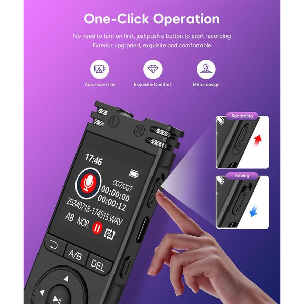 64GB Digital Voice Recorder with Playback,Voice Activated Recorder 7000 Hours,One Click Large Screen Sound Audio Recorder Recording Tape for Interviews/Meeting/Classes