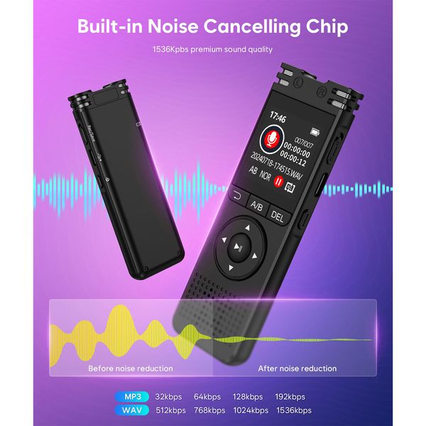 64GB Digital Voice Recorder with Playback,Voice Activated Recorder 7000 Hours,One Click Large Screen Sound Audio Recorder Recording Tape for Interviews/Meeting/Classes