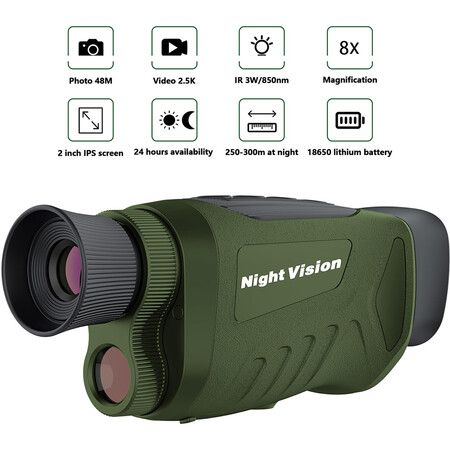 Night Vision Monocular with 8X Zoom 2500mAh Rechargeable Battery, Digital Infrared Monoculars for 100% Darkness, for Travel, Camping, Hunting and Outdoor Activities