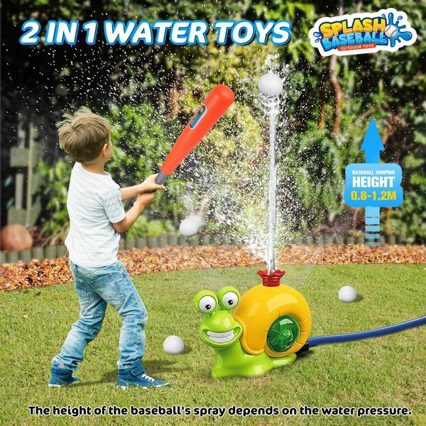 2 in 1 Snail Summer Water Game, 360 Degree Roating Spray Water Baseball for Boys Girls Summer Backyard Lawn Pool Party Fun