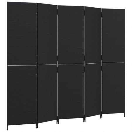 Room Divider 5 Panels Black Poly Rattan