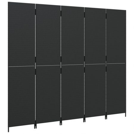 Room Divider 5 Panels Black Poly Rattan