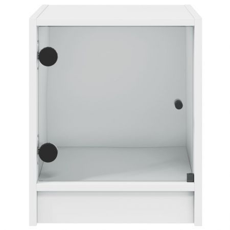 Bedside Cabinet with Glass Door White 35x37x42 cm