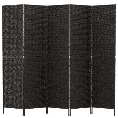 Room Divider 5-Panel Black 205x180 cm Water Hyacinth