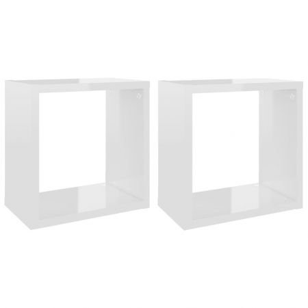 Wall Cube Shelves 2 pcs High Gloss White 26x15x26 cm