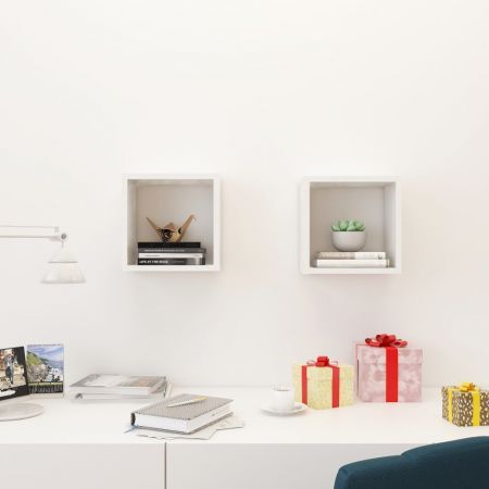 Wall Cube Shelves 2 pcs High Gloss White 26x15x26 cm