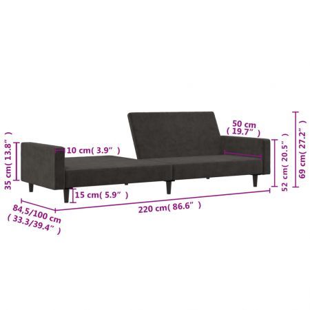 2-Seater Sofa Bed Dark Grey Velvet