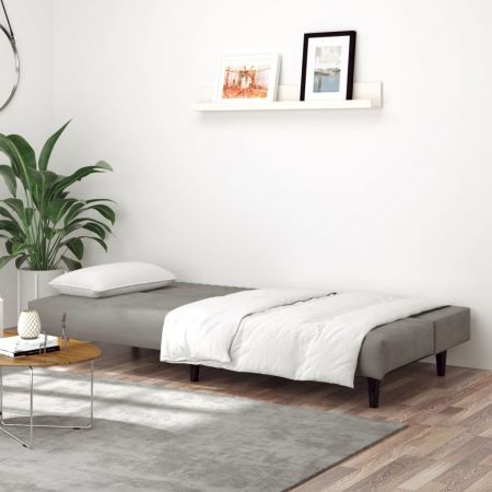 2-Seater Sofa Bed Light Grey Velvet