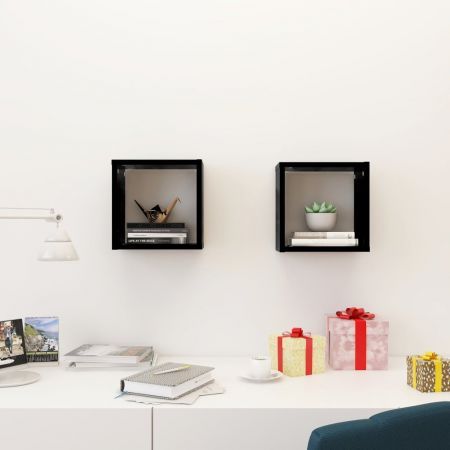 Wall Cube Shelves 2 pcs Black 26x15x26 cm