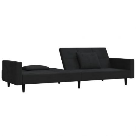 2-Seater Sofa Bed with Two Pillows Black Velvet