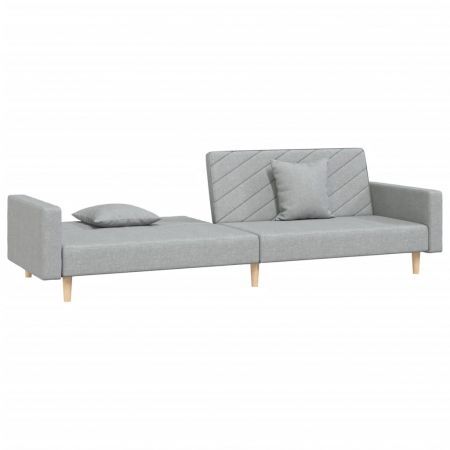 2-Seater Sofa Bed with Two Pillows Light Grey Fabric