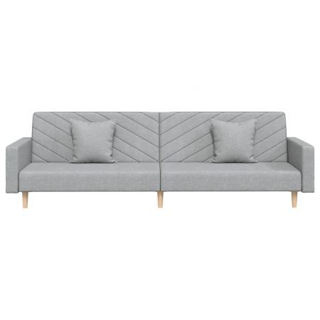 2-Seater Sofa Bed with Two Pillows Light Grey Fabric