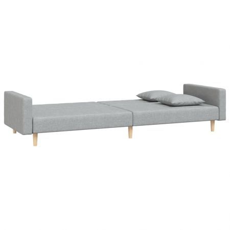 2-Seater Sofa Bed with Two Pillows Light Grey Fabric