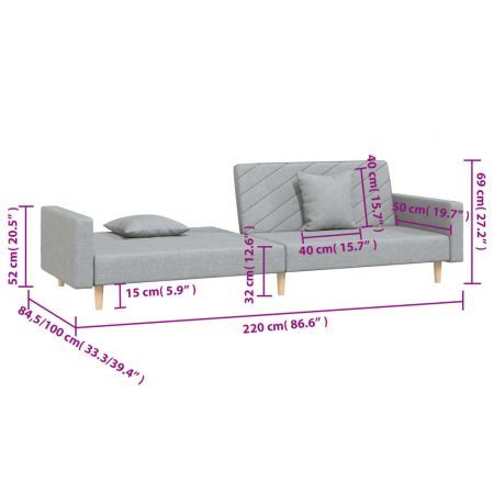 2-Seater Sofa Bed with Two Pillows Light Grey Fabric