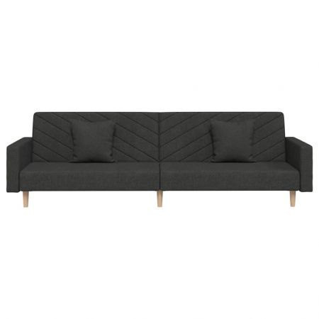 2-Seater Sofa Bed with Two Pillows Black Fabric