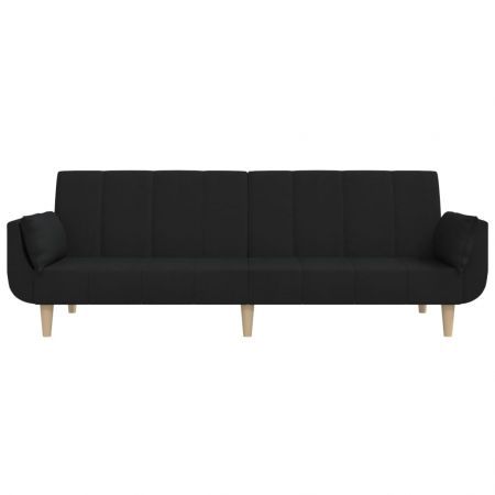 2-Seater Sofa Bed with Two Pillows Black Fabric