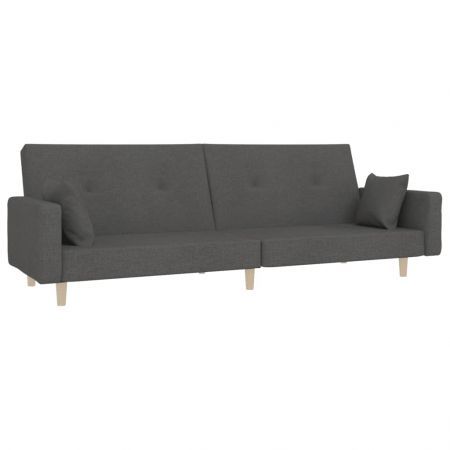 2-Seater Sofa Bed with Two Pillows Dark Grey Fabric