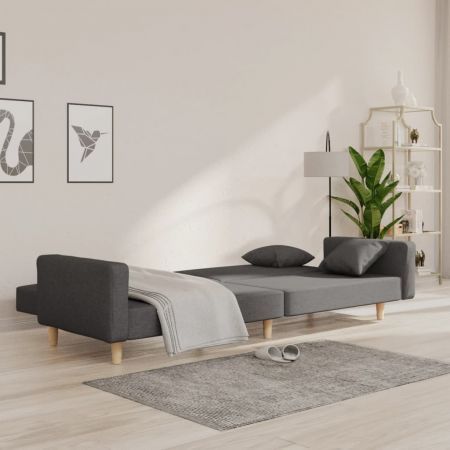 2-Seater Sofa Bed with Two Pillows Dark Grey Fabric